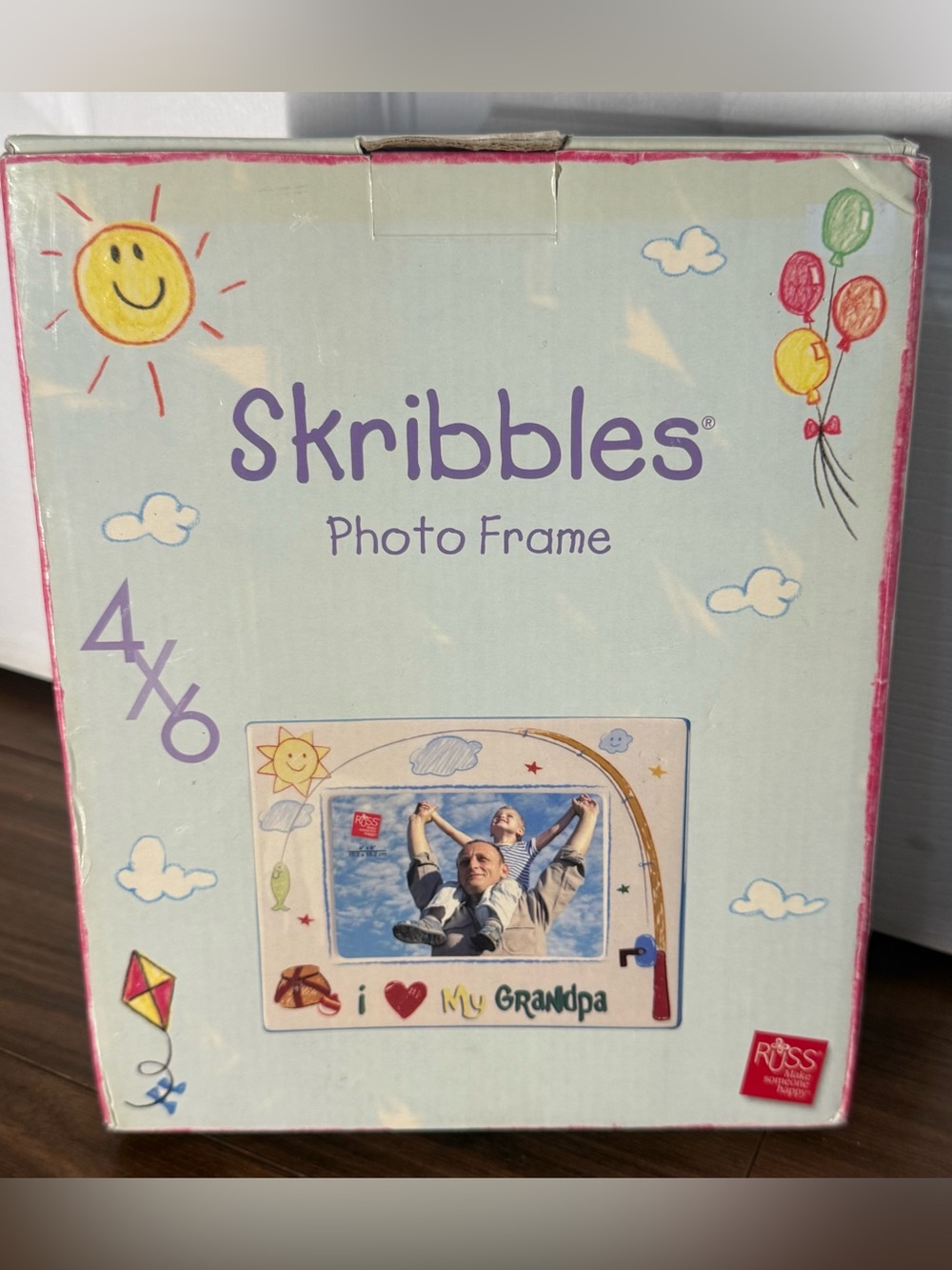 Vntg New Skribbles Russ Ceramic Photo Picture Frame I Love My Grandpa Holds 4x6